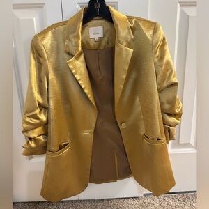 cinq a sept Metallic Gold Single-Button Blazer
